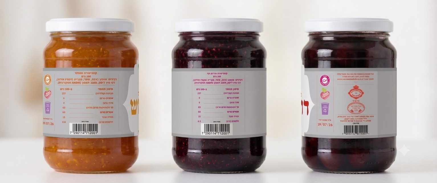 Back labels of the three jars showing ingredients and nutrition